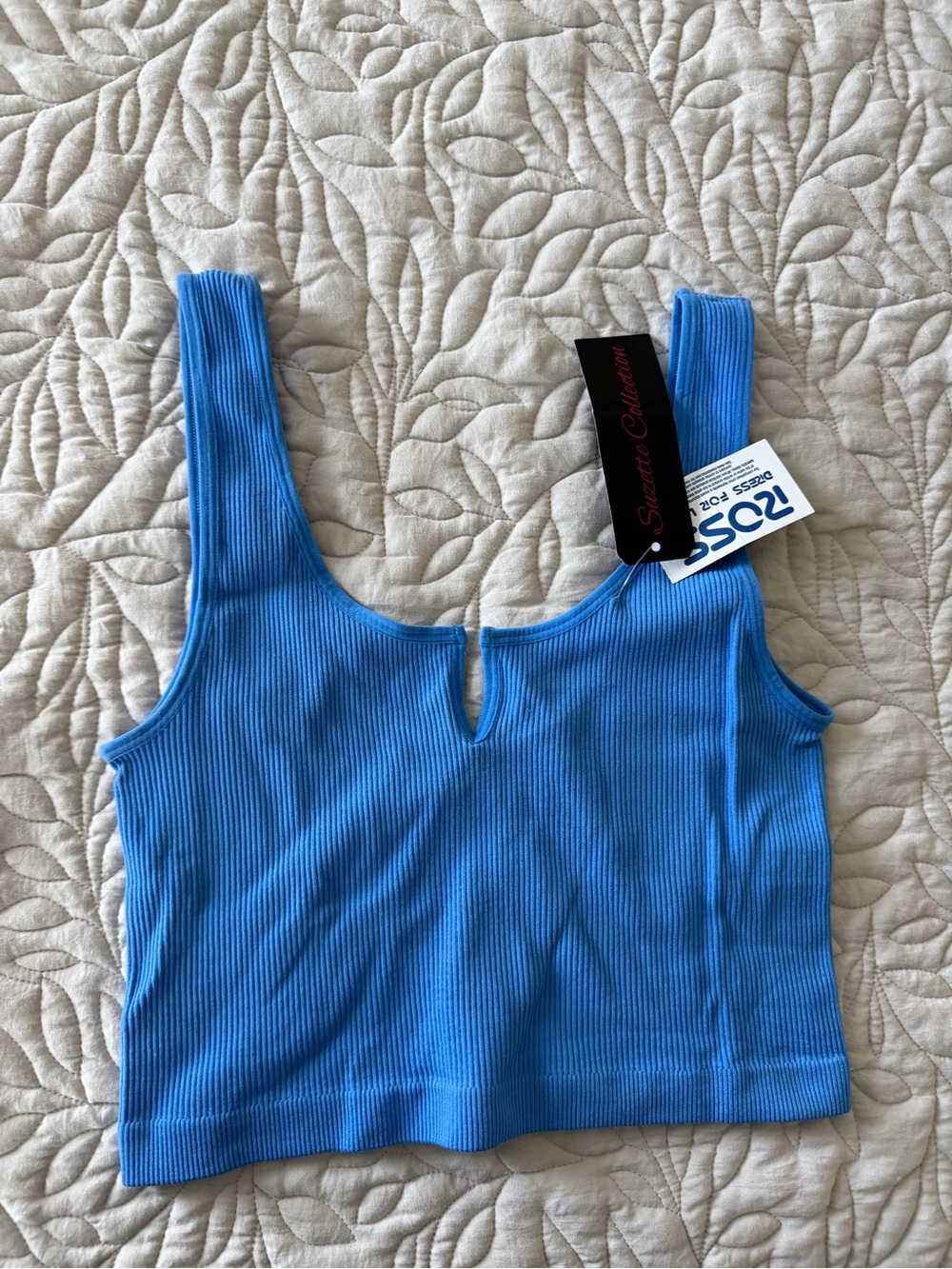 Sean Collection Bright Blue Ribbed Tank with Front Notch - Picture 2 of 4